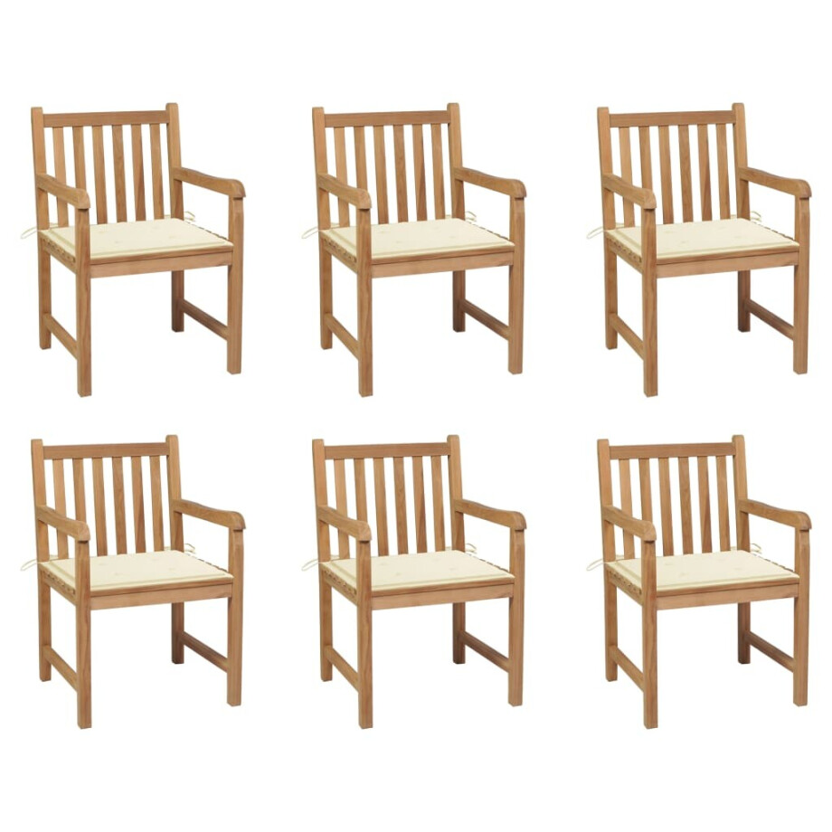 vidaXL Tuinstoelen 6 st met crèmekleurige kussens massief teakhout afbeelding 1