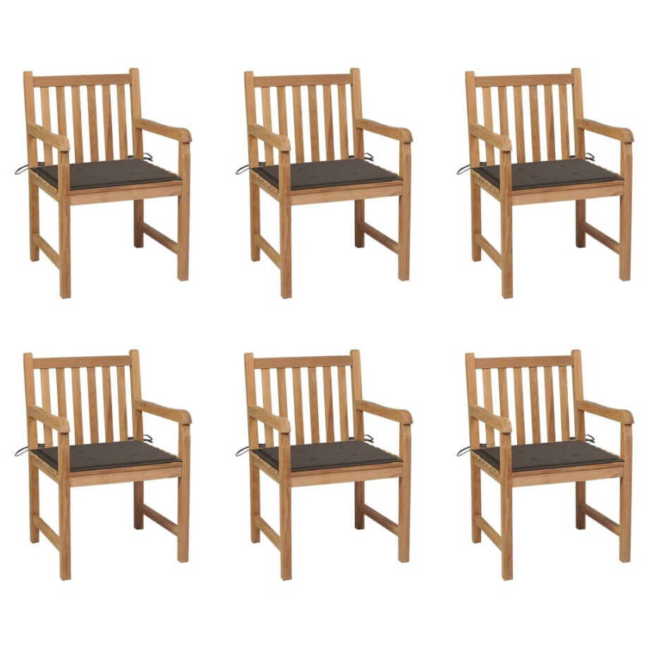 vidaXL Tuinstoelen 6 st met taupe kussens massief teakhout afbeelding 1