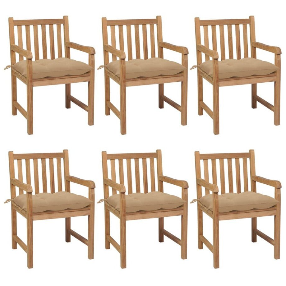 vidaXL Tuinstoelen 6 st met beige kussens massief teakhout afbeelding 1