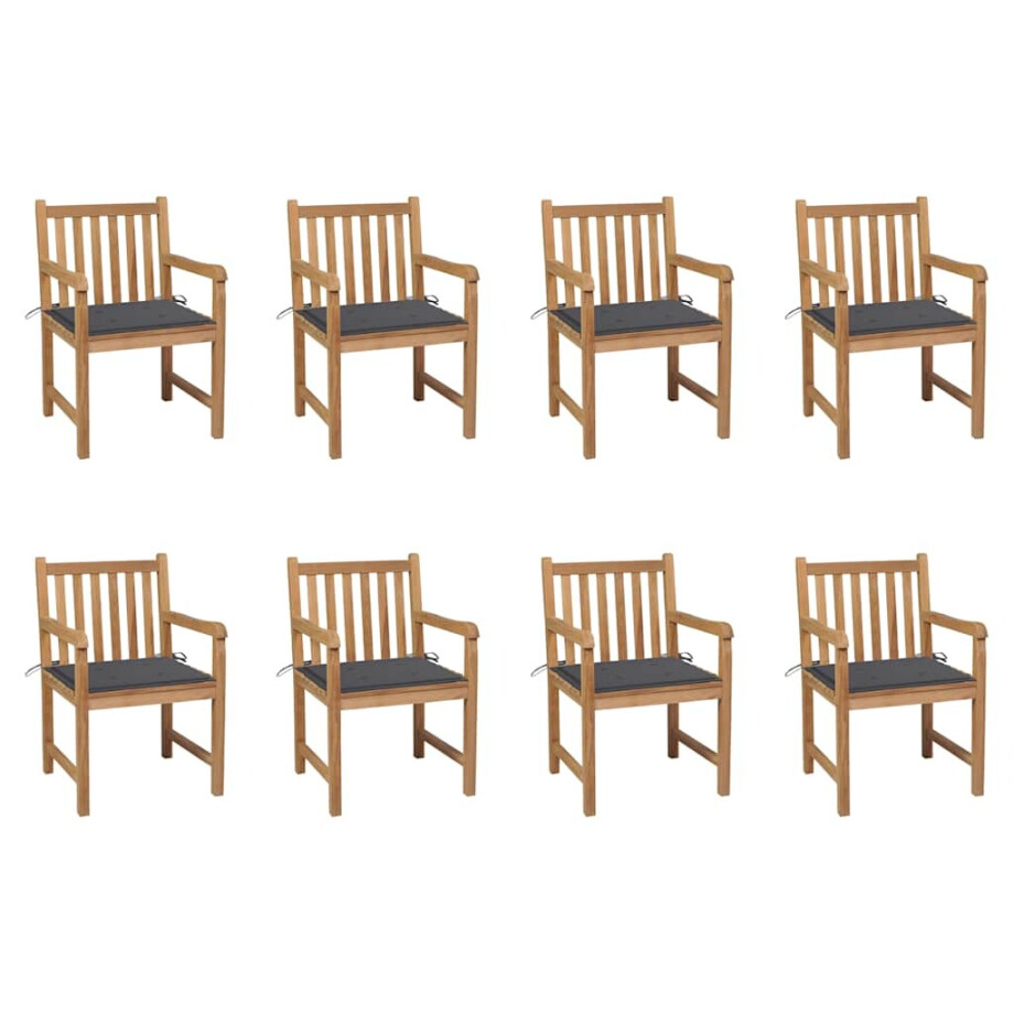 vidaXL Tuinstoelen 8 st met antracietkleurige kussens massief teakhout afbeelding 1