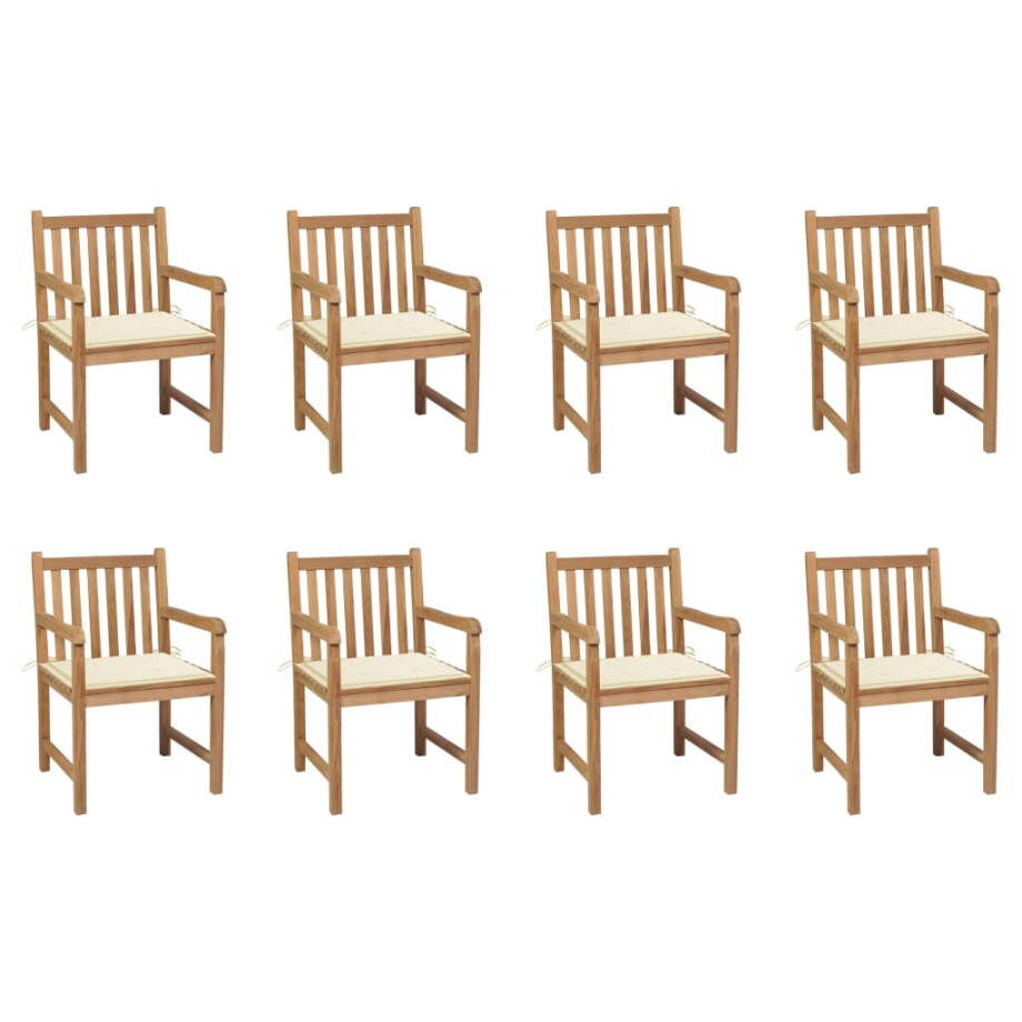 vidaXL Tuinstoelen 8 st met crèmekleurige kussens massief teakhout afbeelding 1