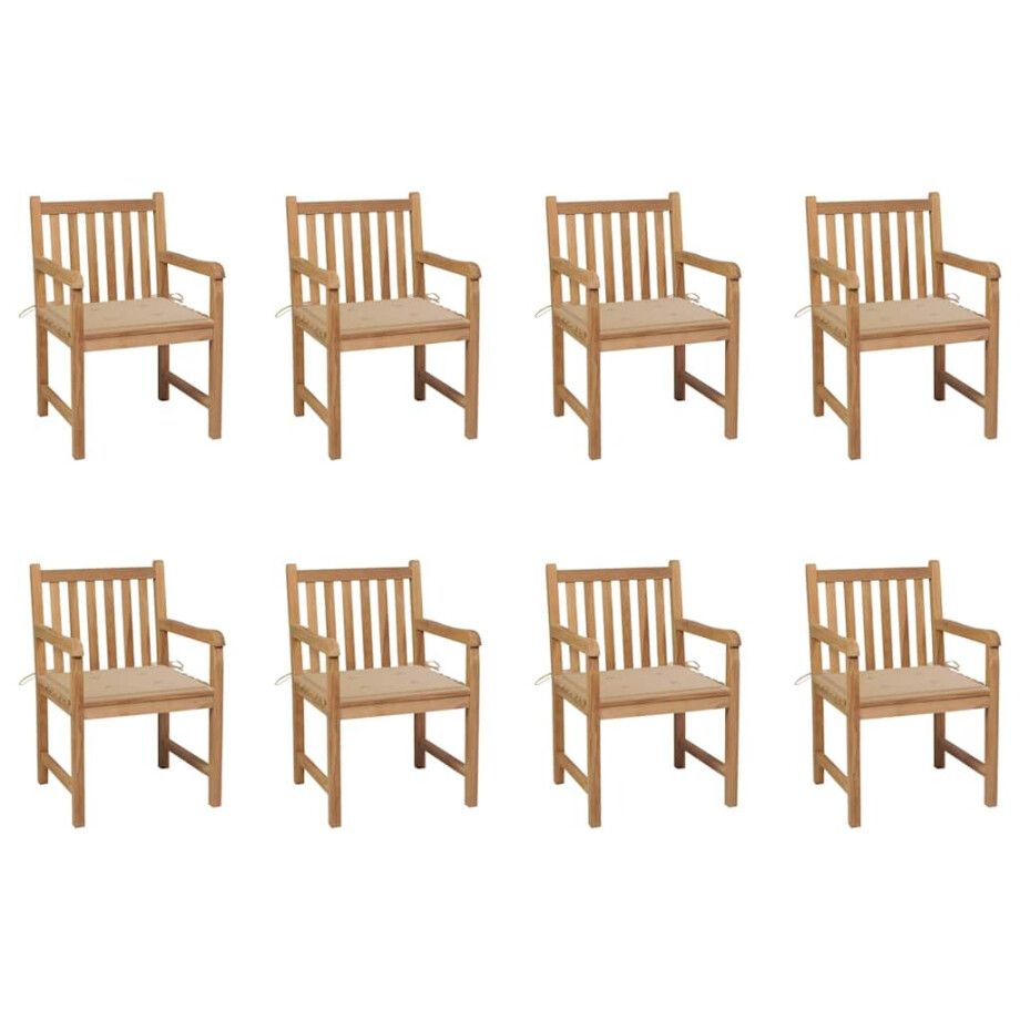 vidaXL Tuinstoelen 8 st met beige kussens massief teakhout afbeelding 1