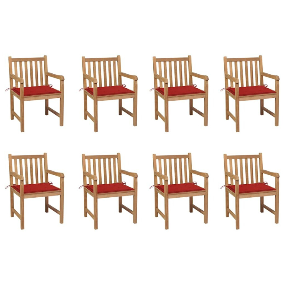 vidaXL Tuinstoelen 8 st met rode kussens massief teakhout afbeelding 1