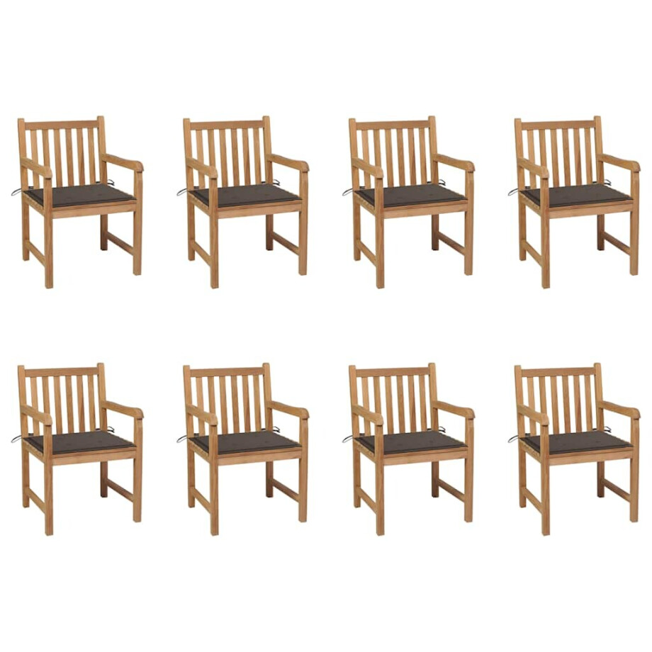 vidaXL Tuinstoelen 8 st met taupe kussens massief teakhout afbeelding 1