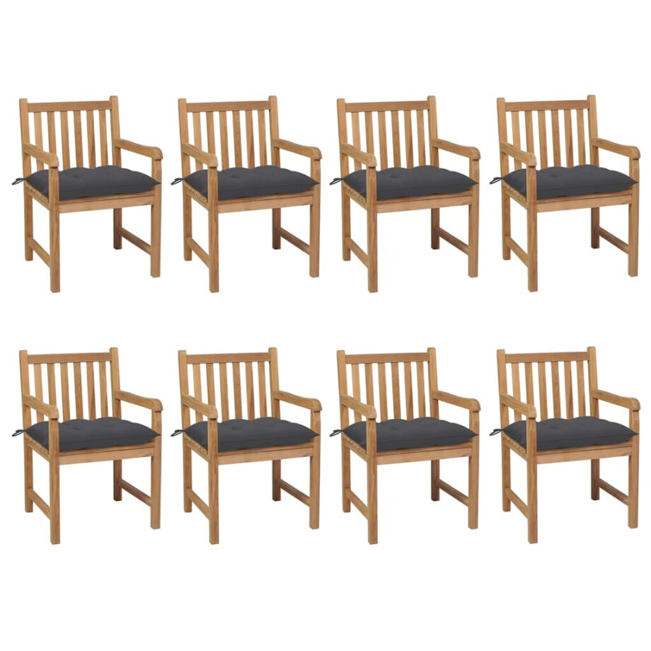vidaXL Tuinstoelen 8 st met antracietkleurige kussens massief teakhout afbeelding 1