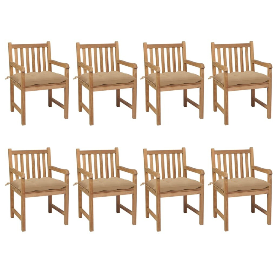 vidaXL Tuinstoelen 8 st met beige kussens massief teakhout afbeelding 1