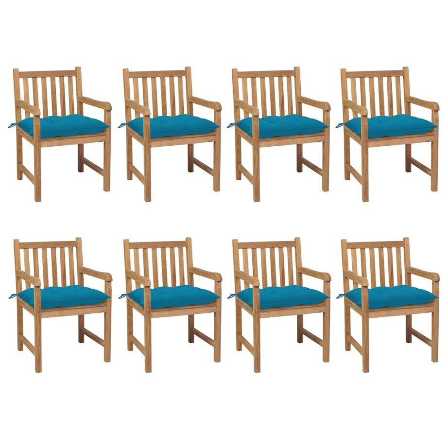 vidaXL Tuinstoelen 8 st met lichtblauwe kussens massief teakhout afbeelding 1
