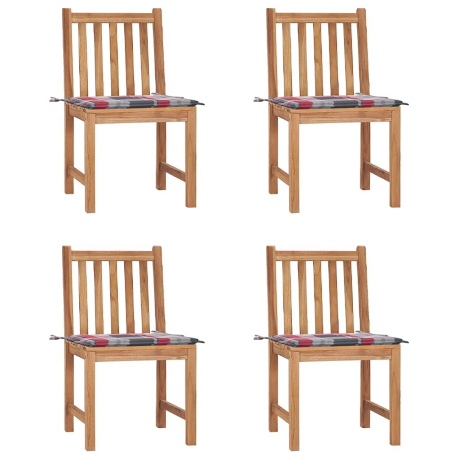 vidaXL Tuinstoelen 4 st met kussens massief teakhout afbeelding 1