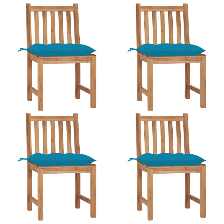 vidaXL Tuinstoelen 4 st met kussens massief teakhout vidaXL Tuinstoelen 4 st met kussens massief teakhout afbeelding 1