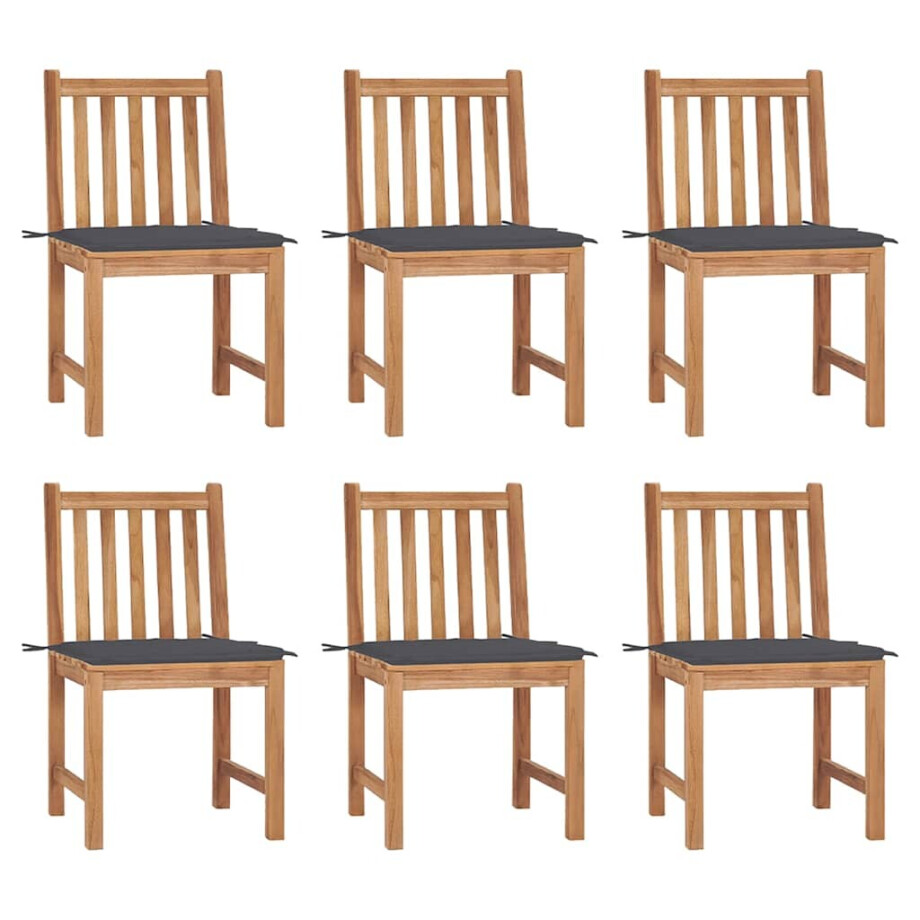 vidaXL Tuinstoelen 6 st met kussens massief teakhout afbeelding 1