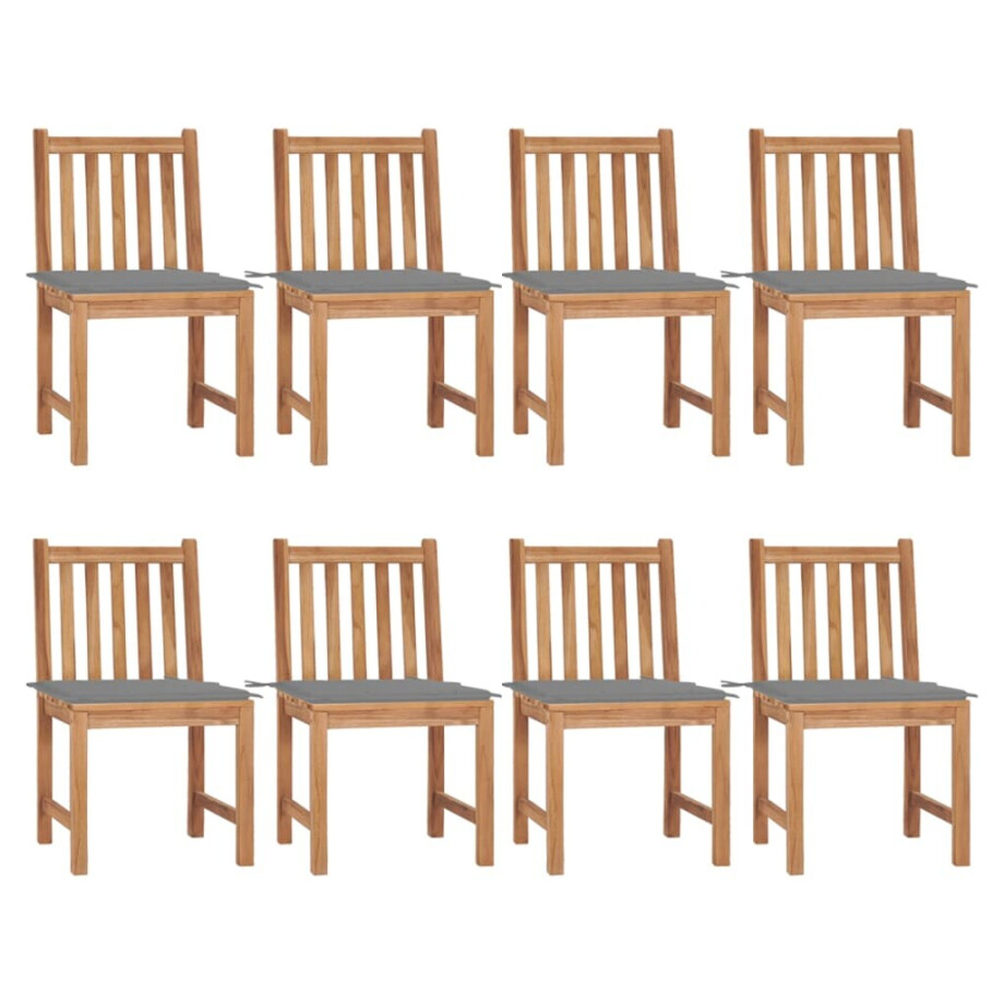 vidaXL Tuinstoelen 8 st met kussens massief teakhout afbeelding 1