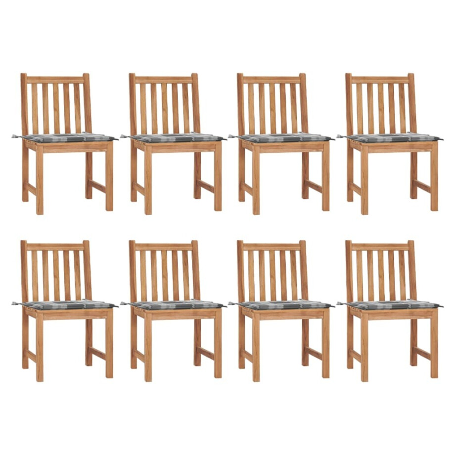 vidaXL Tuinstoelen 8 st met kussens massief teakhout afbeelding 1