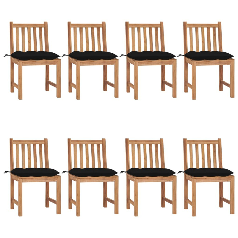 vidaXL Tuinstoelen 8 st met kussens massief teakhout afbeelding 1