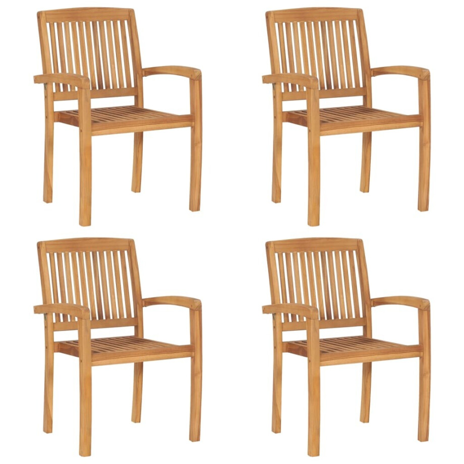 vidaXL Tuinstoelen stapelbaar 4 st massief teakhout vidaXL Tuinstoelen stapelbaar 4 st massief teakhout afbeelding 1