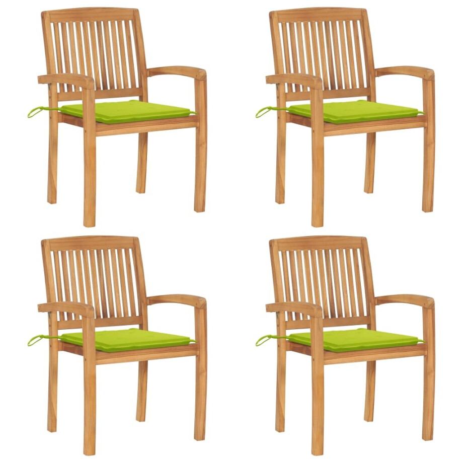 vidaXL Tuinstoelen stapelbaar 4 st met kussens massief teakhout afbeelding 1