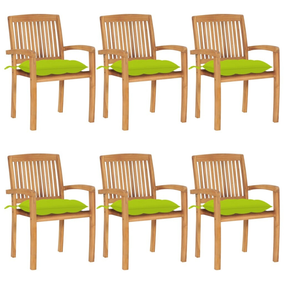 vidaXL Tuinstoelen stapelbaar 6 st met kussens massief teakhout afbeelding 1