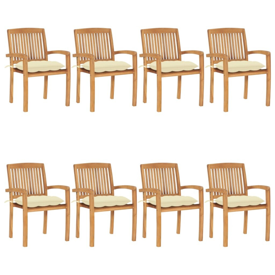 vidaXL Tuinstoelen stapelbaar 8 st met kussens massief teakhout afbeelding 1