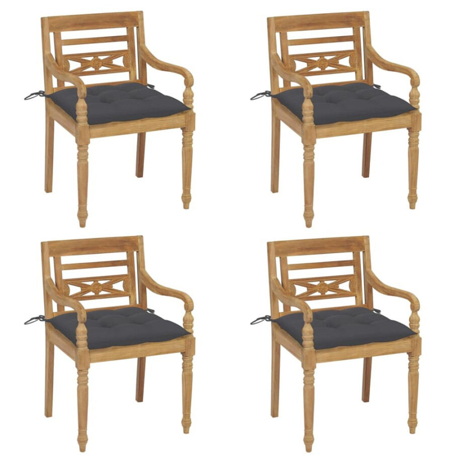 vidaXL Stoelen Batavia 4 st met kussens massief teakhout afbeelding 1