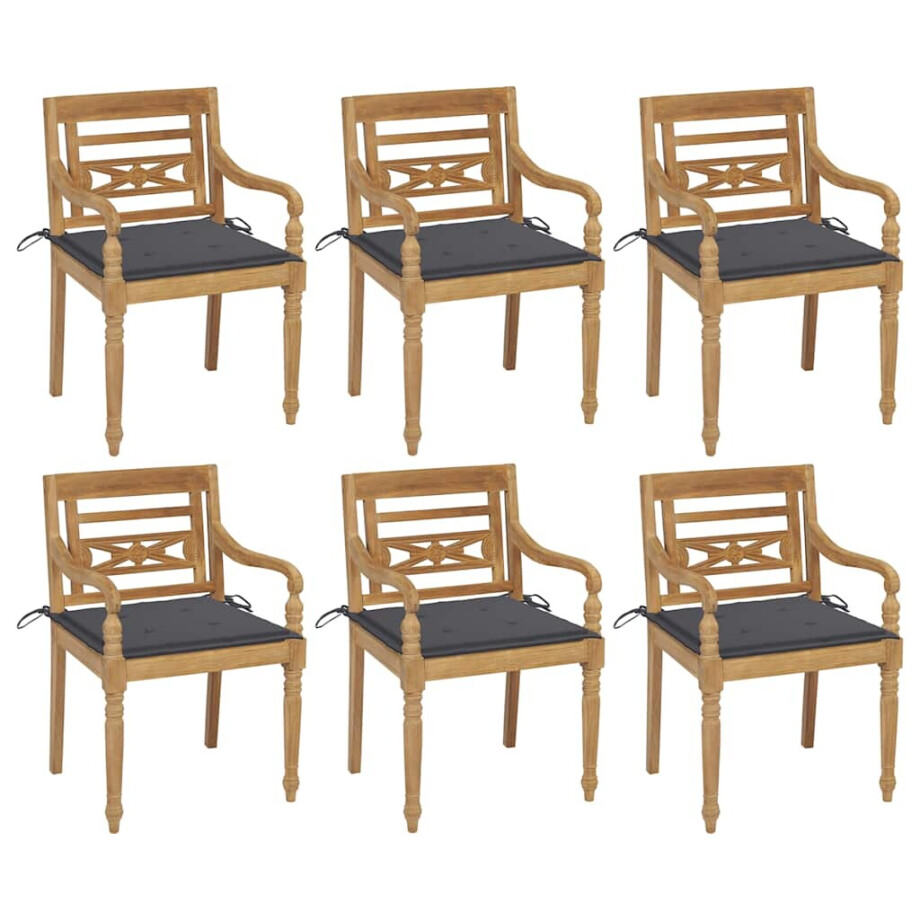 vidaXL Stoelen Batavia 6 st met kussens massief teakhout afbeelding 1