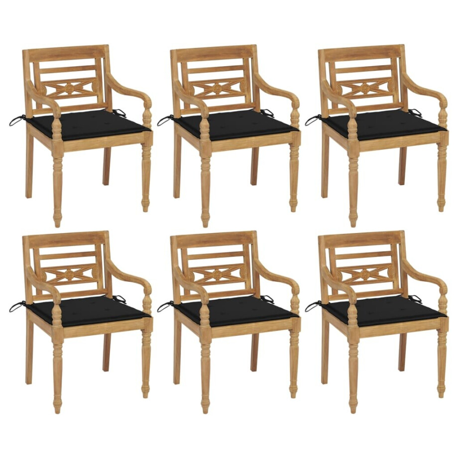vidaXL Stoelen Batavia 6 st met kussens massief teakhout afbeelding 1