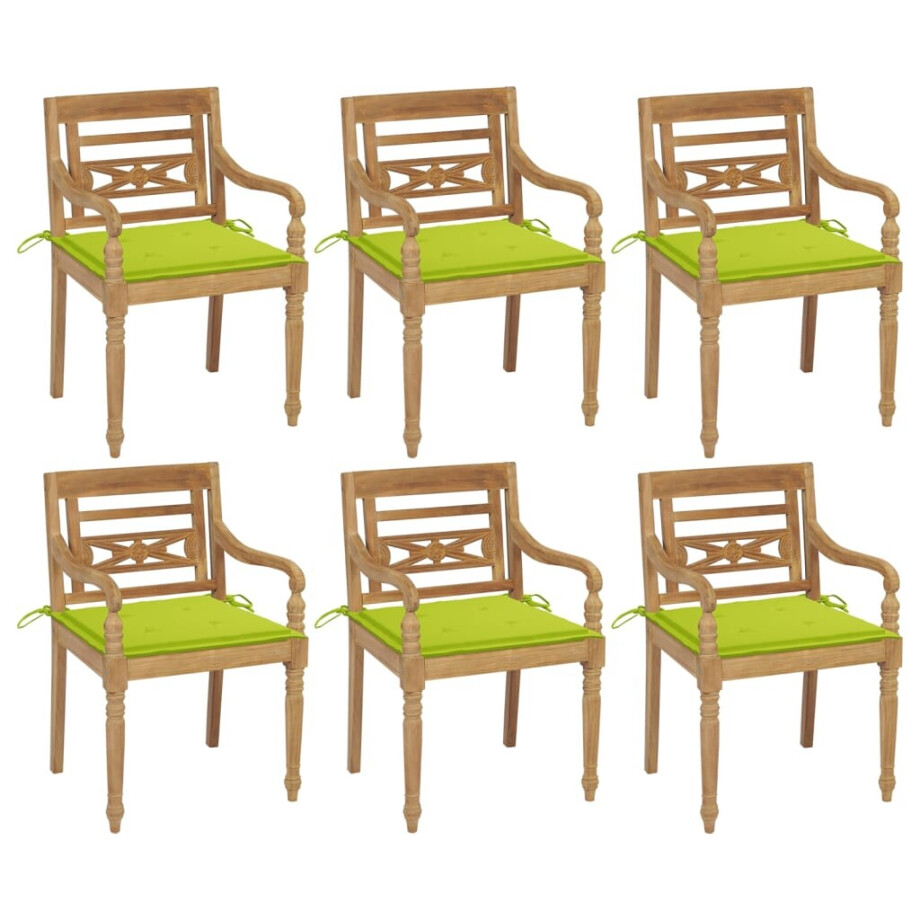 vidaXL Stoelen Batavia 6 st met kussens massief teakhout afbeelding 1