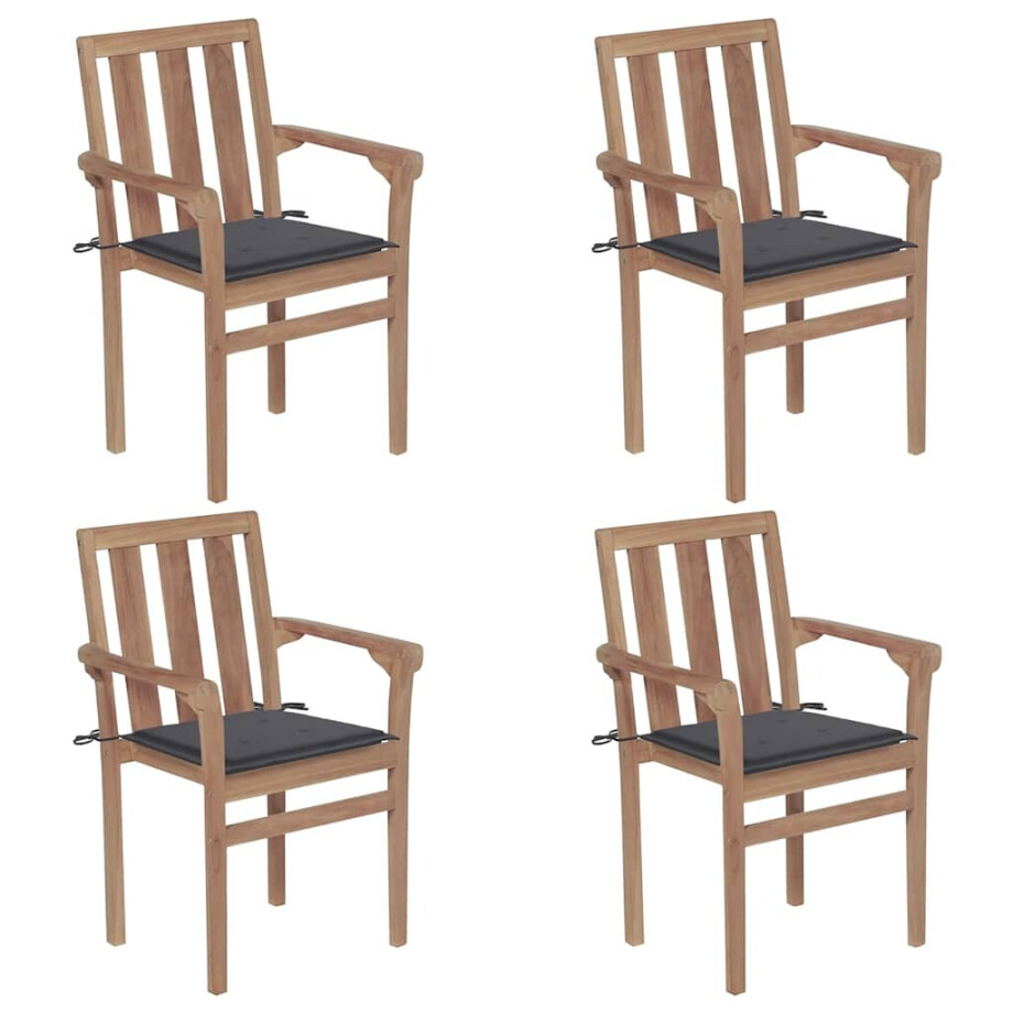 vidaXL Tuinstoelen 4 st stapelbaar met kussens massief teakhout afbeelding 1