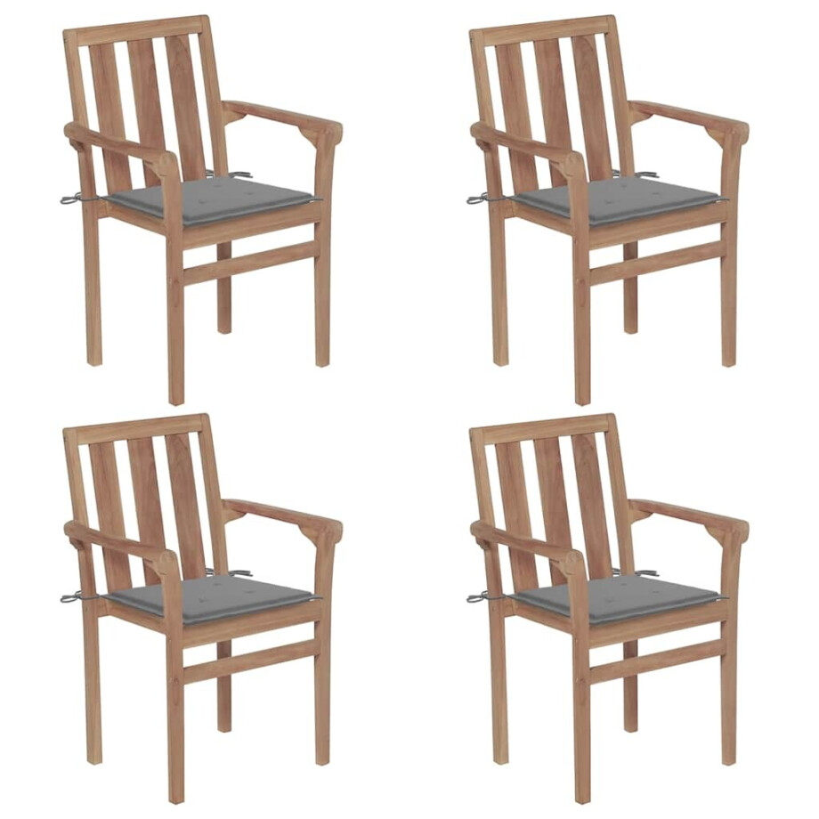 vidaXL Tuinstoelen stapelbaar 4 st met kussens massief teakhout afbeelding 1