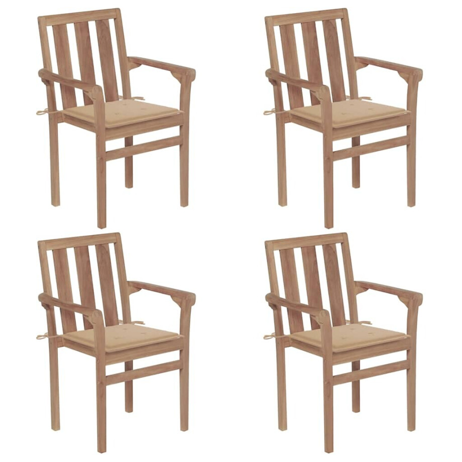 vidaXL Tuinstoelen stapelbaar 4 st met kussens massief teakhout afbeelding 1