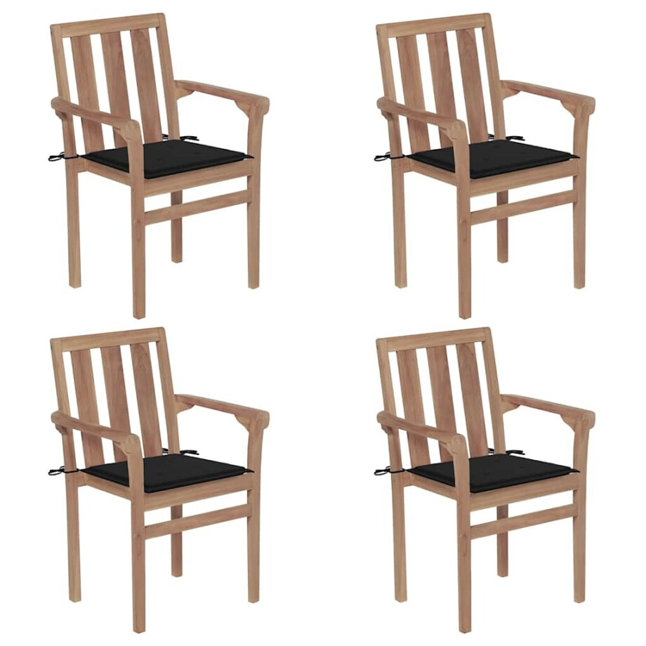vidaXL Tuinstoelen stapelbaar 4 st met kussens massief teakhout afbeelding 1