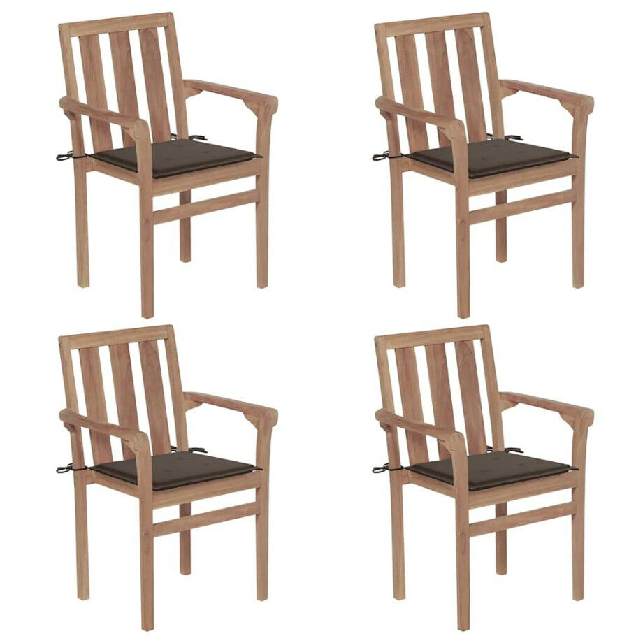 vidaXL Tuinstoelen stapelbaar 4 st met kussens massief teakhout afbeelding 1