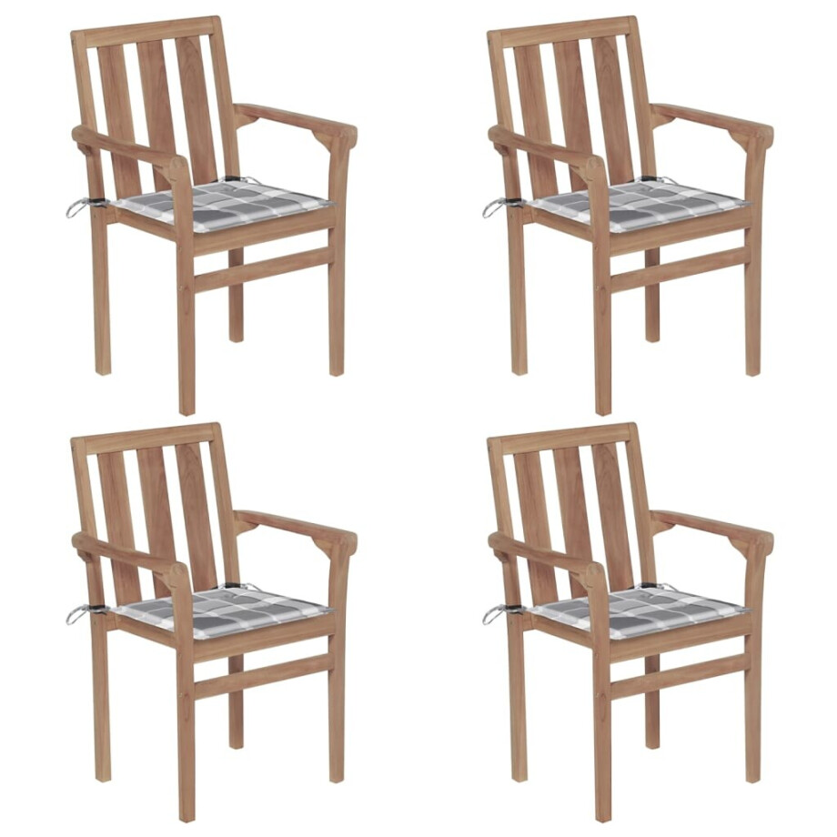 vidaXL Tuinstoelen stapelbaar 4 st met kussens massief teakhout afbeelding 1