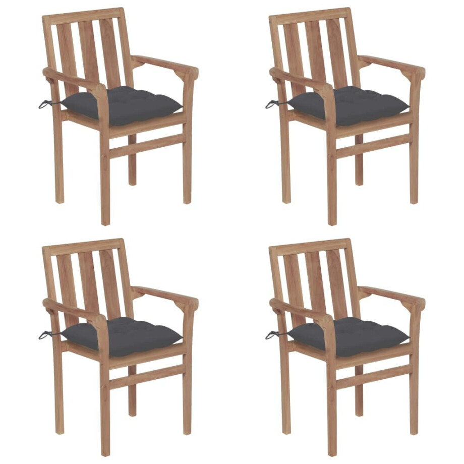 vidaXL Tuinstoelen stapelbaar 4 st met kussens massief teakhout afbeelding 1