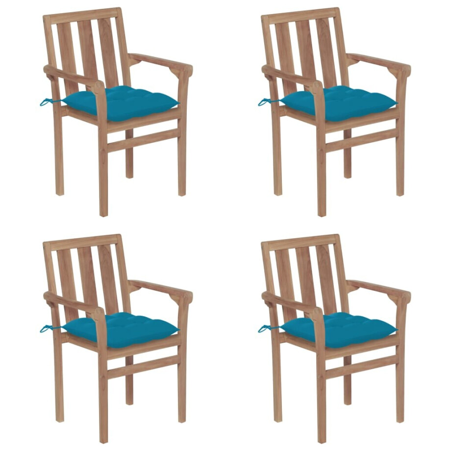 vidaXL Tuinstoelen stapelbaar 4 st met kussens massief teakhout afbeelding 1