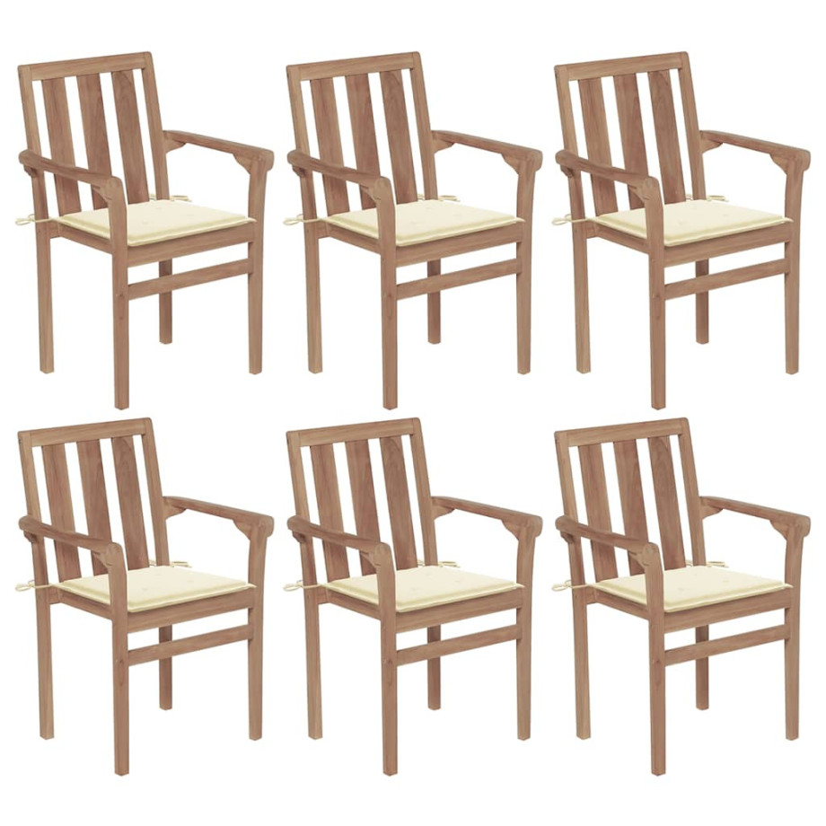 vidaXL Tuinstoelen stapelbaar 6 st met kussens massief teakhout afbeelding 1