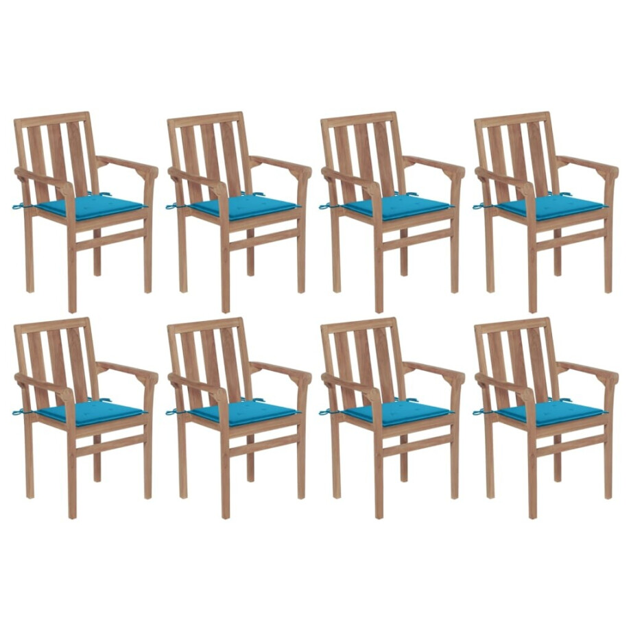 vidaXL Tuinstoelen stapelbaar 8 st met kussens massief teakhout afbeelding 1