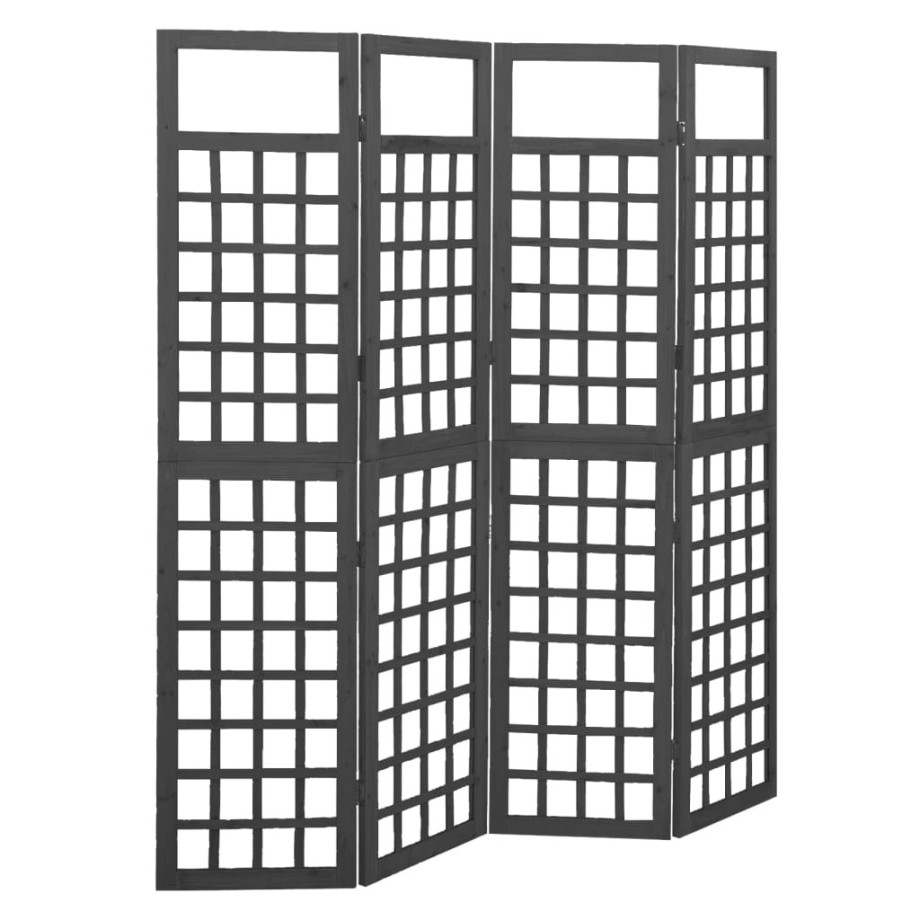vidaXL Kamerscherm/trellis met 4 panelen161x180 cm vurenhout zwart afbeelding 1