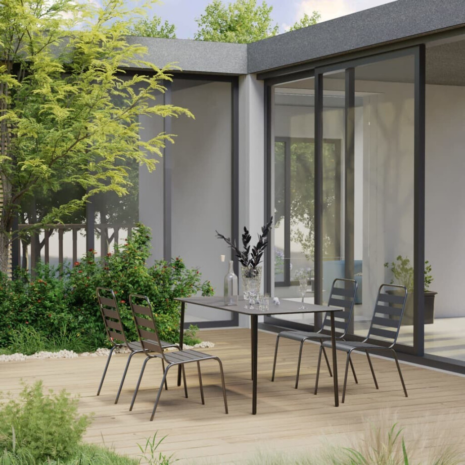 vidaXL 5-delige Tuinset staal donkergrijs afbeelding 1