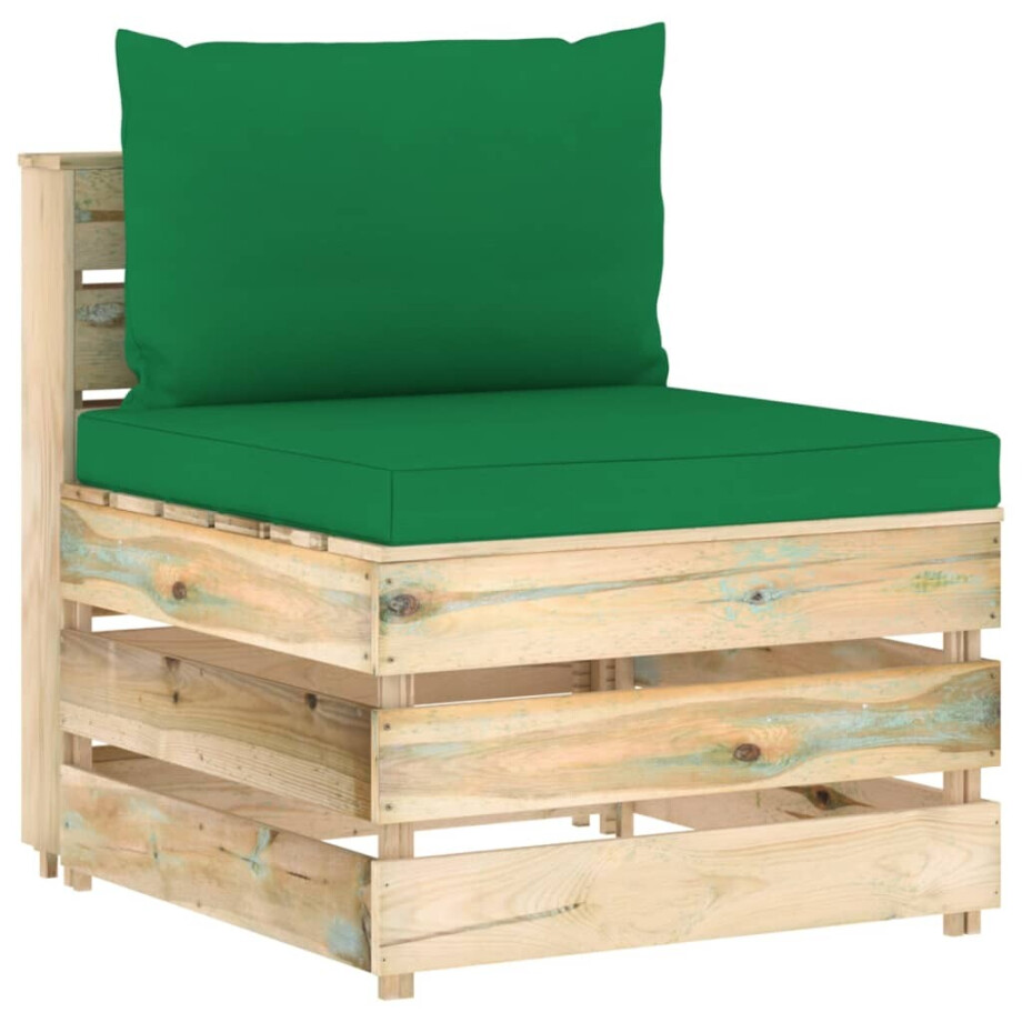 vidaXL Middenbank sectioneel met kussens groen geïmpregneerd hout afbeelding 1