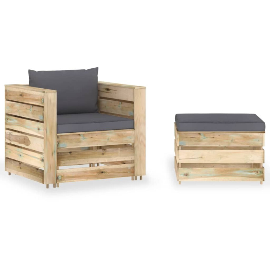 vidaXL 2-delige Loungeset met kussens groen geïmpregneerd hout vidaXL 2-delige Loungeset met kussens groen geïmpregneerd hout afbeelding 1