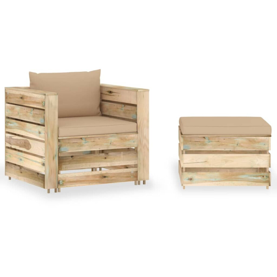 vidaXL 2-delige Loungeset met kussens groen geïmpregneerd hout vidaXL 2-delige Loungeset met kussens groen geïmpregneerd hout afbeelding 1