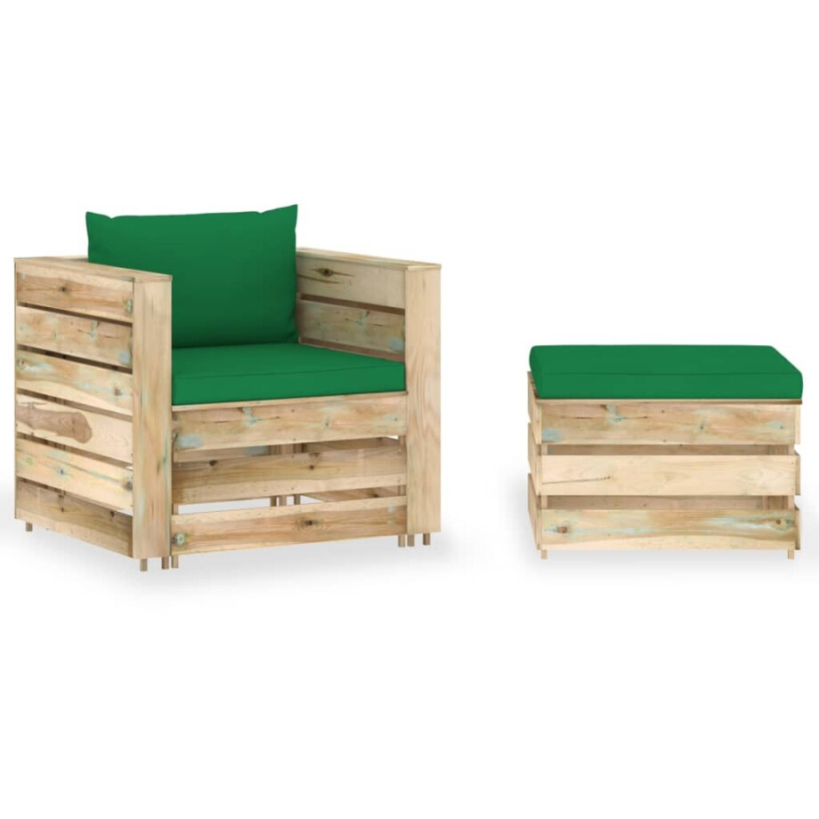 vidaXL 2-delige Loungeset met kussens groen geïmpregneerd hout vidaXL 2-delige Loungeset met kussens groen geïmpregneerd hout afbeelding 1