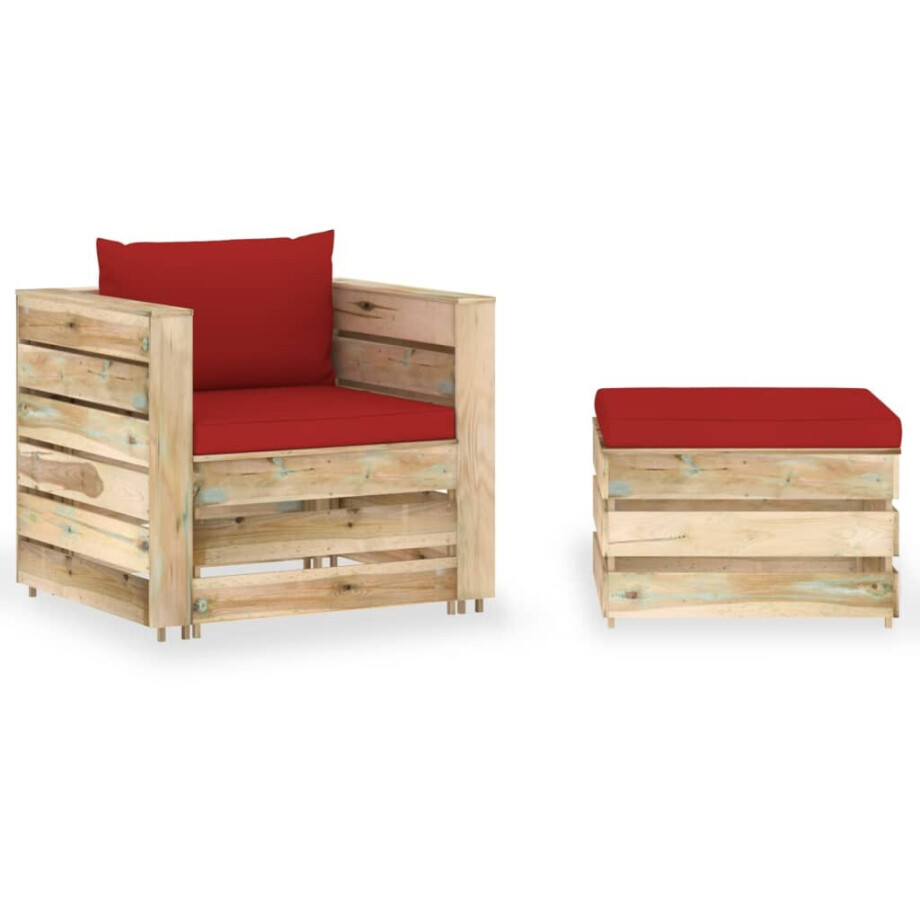 vidaXL 2-delige Loungeset met kussens groen geïmpregneerd hout afbeelding 1