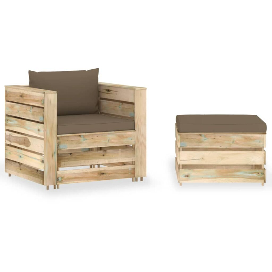 vidaXL 2-delige Loungeset met kussens groen geïmpregneerd hout vidaXL 2-delige Loungeset met kussens groen geïmpregneerd hout afbeelding 1