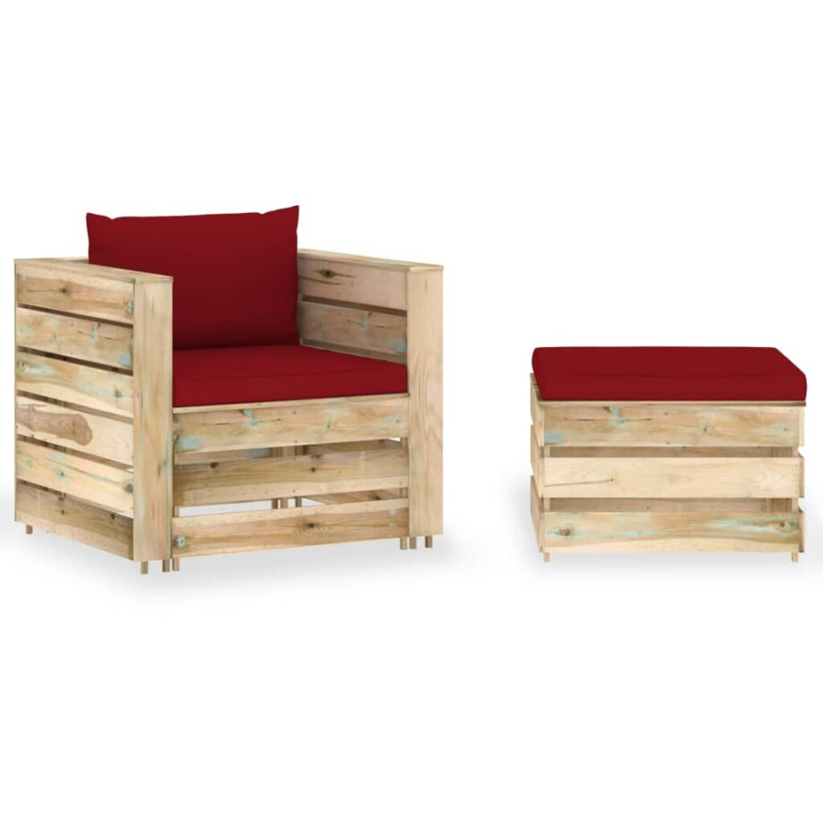 vidaXL 2-delige Loungeset met kussens groen geïmpregneerd hout afbeelding 1