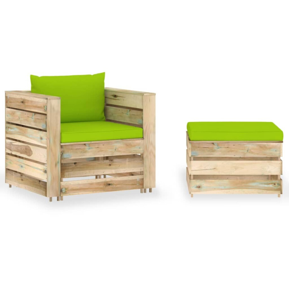 vidaXL 2-delige Loungeset met kussens groen geïmpregneerd hout afbeelding 1