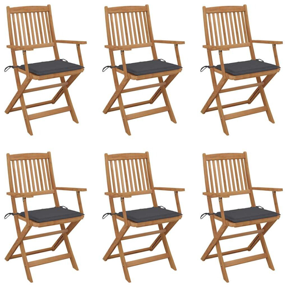 vidaXL Tuinstoelen 6 st inklapbaar met kussens massief acaciahout afbeelding 1
