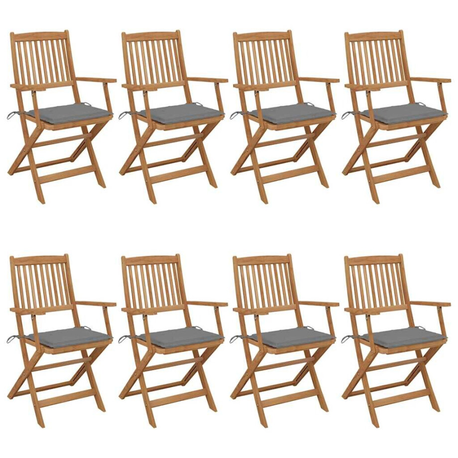 vidaXL Tuinstoelen 8 st inklapbaar met kussens massief acaciahout afbeelding 1