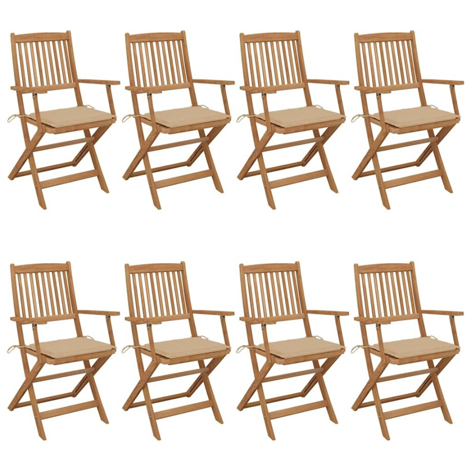 vidaXL Tuinstoelen 8 st inklapbaar met kussens massief acaciahout afbeelding 1