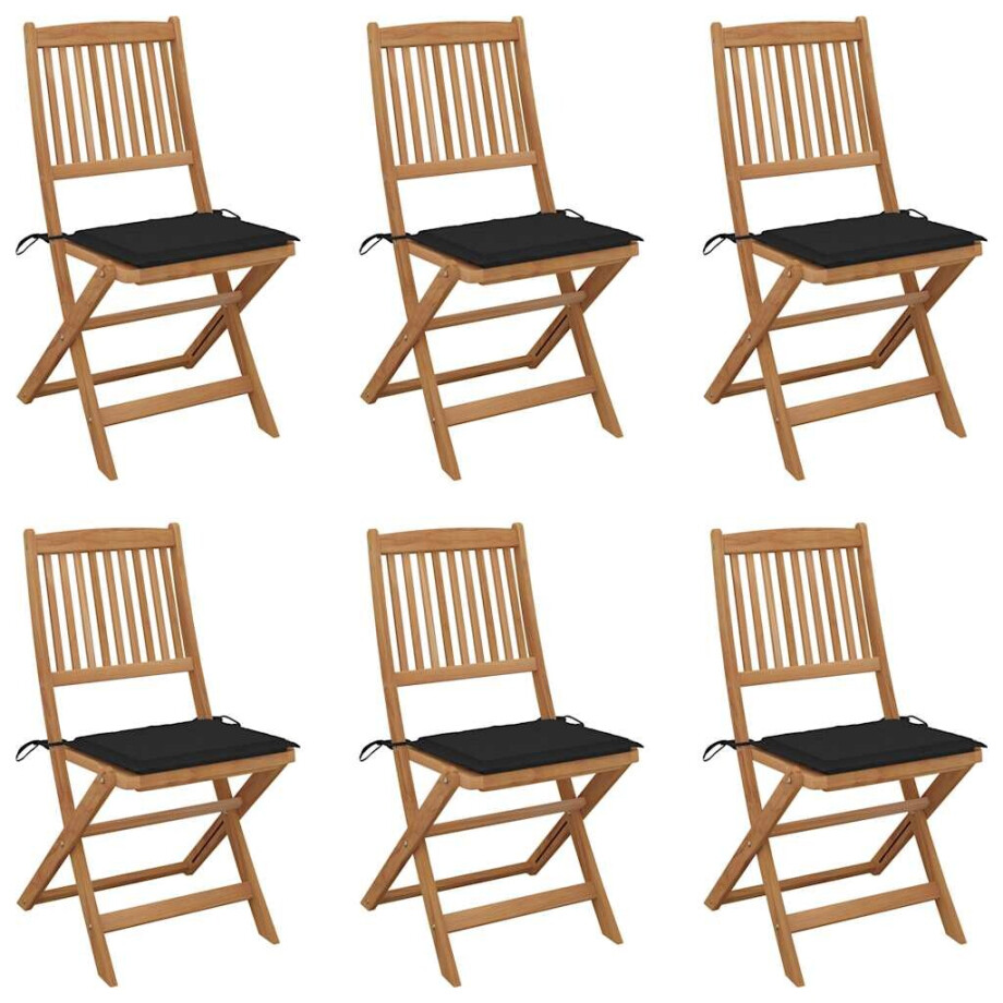 vidaXL Tuinstoelen 6 st inklapbaar met kussens massief acaciahout afbeelding 1