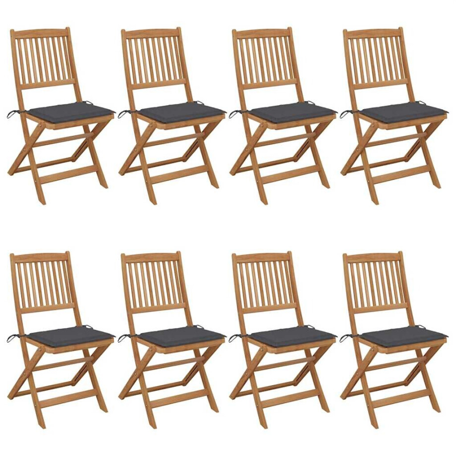 vidaXL Tuinstoelen 8 st inklapbaar met kussens massief acaciahout afbeelding 1